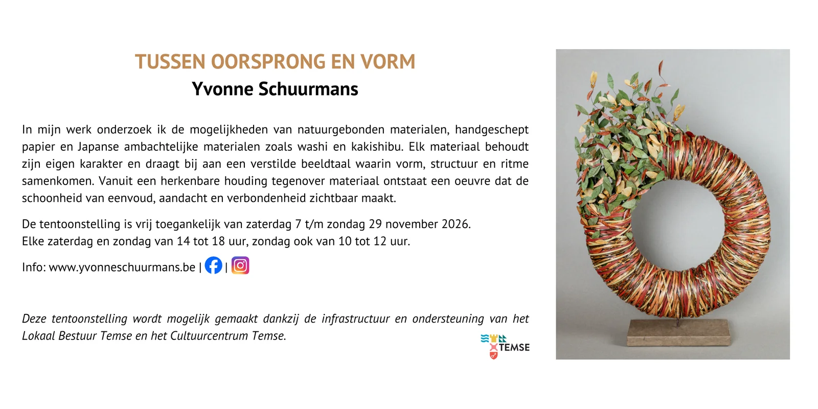 Flyer voor de tentoonstelling Tussen oorsprong en vorm — achterzijde