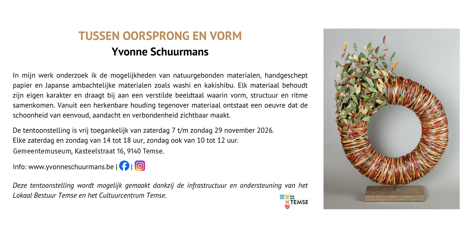 Flyer voor de tentoonstelling Tussen oorsprong en vorm — achterzijde